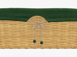 medium brown rectangular wicker basket with fabric 3D Model