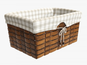 dark brown wicker basket with fabric interior 3D Model