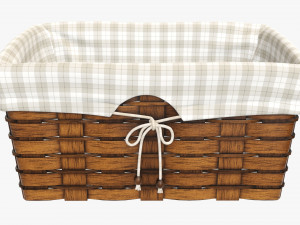 dark brown wicker basket with fabric interior Model 3D