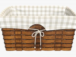 dark brown wicker basket with fabric interior 3D Model