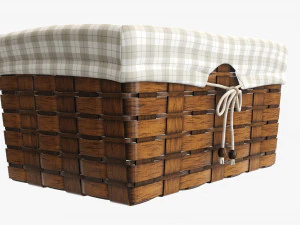 dark brown wicker basket with fabric interior 3D Model