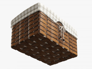 dark brown wicker basket with fabric interior Model 3D