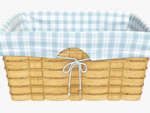medium brown wicker basket with fabric interior 3D Model