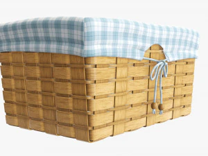 medium brown wicker basket with fabric interior 3D Model
