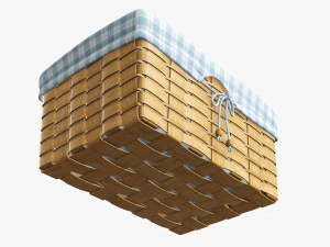 medium brown wicker basket with fabric interior 3D Model