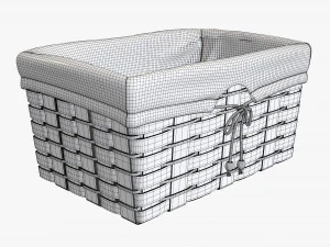 medium brown wicker basket with fabric interior 3D Model