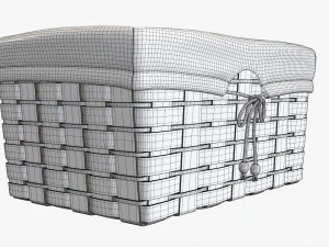 medium brown wicker basket with fabric interior 3D Model