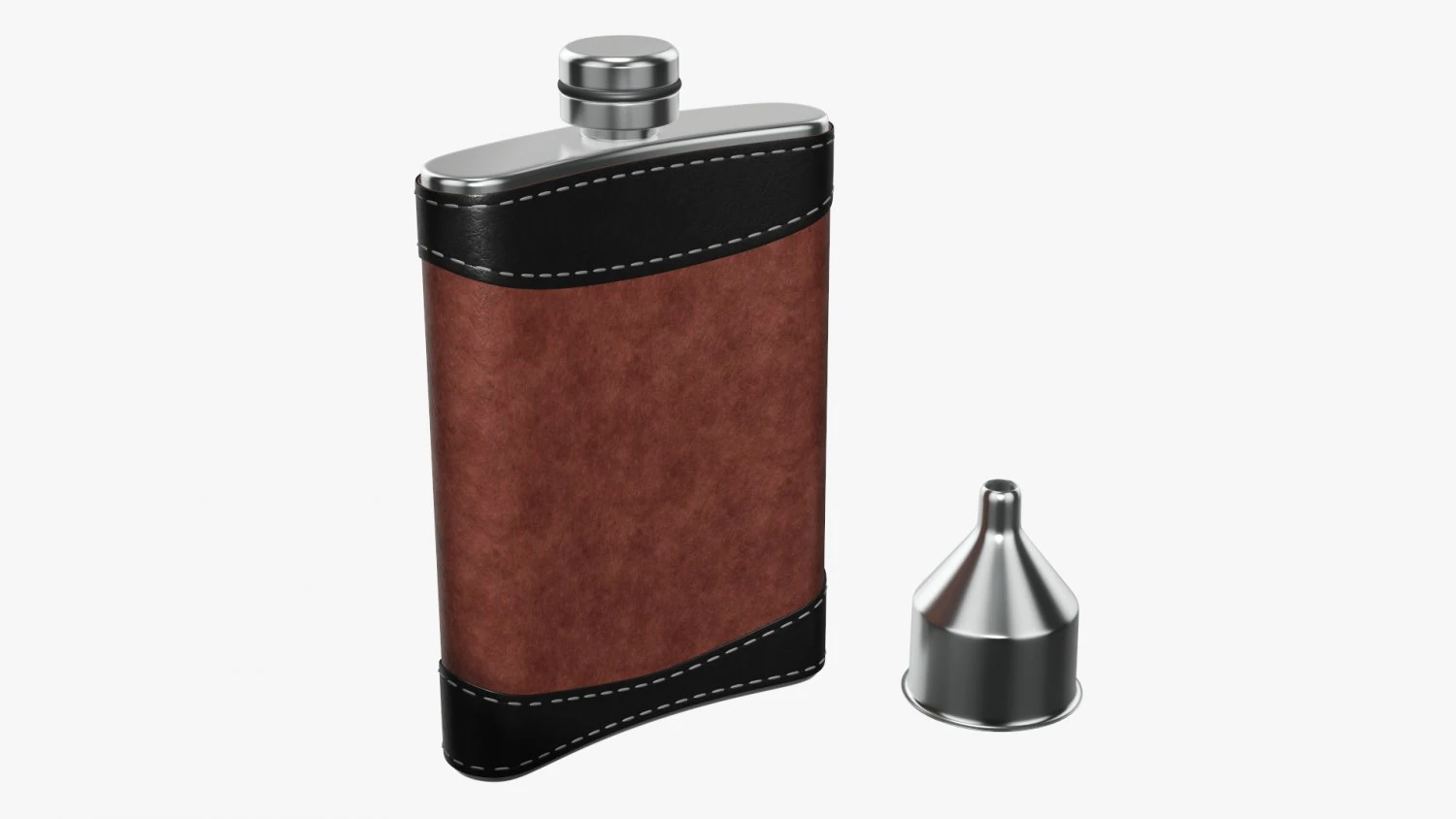Flask Liquor Stainless Steel Leather Wrap 01 3D Model .c4d .max .obj .3ds .fbx .stl .blend 