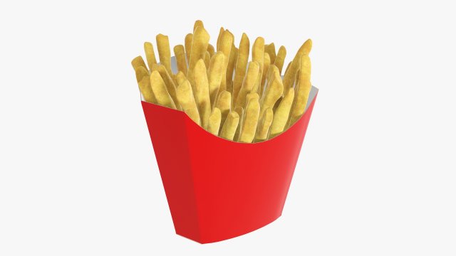 French Fries With Fastfood Paper Box 01 3D Model .c4d .max .obj .3ds .fbx .stl .blend 