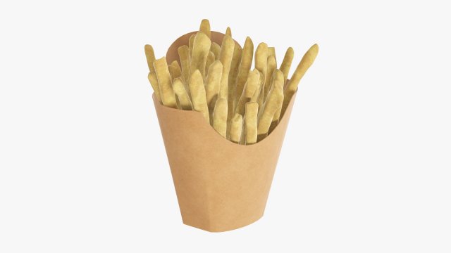 French Fries With Fastfood Paper Box 02 3D Model .c4d .max .obj .3ds .fbx .stl .blend 