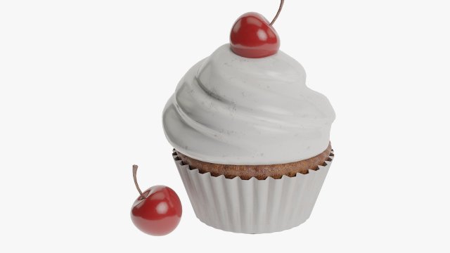 Cupcake with cherry Model 3D .c4d .max .obj .3ds .fbx .stl .blend 