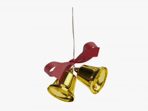 Golden bells with red bow 3D Model