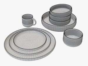 Dinnerware set 01 bowl mug dinner salad plate platter 3D Model