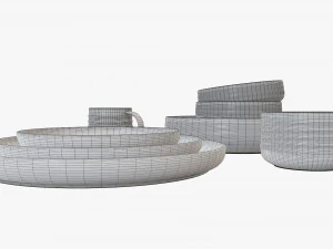 Dinnerware set 01 bowl mug dinner salad plate platter 3D Model