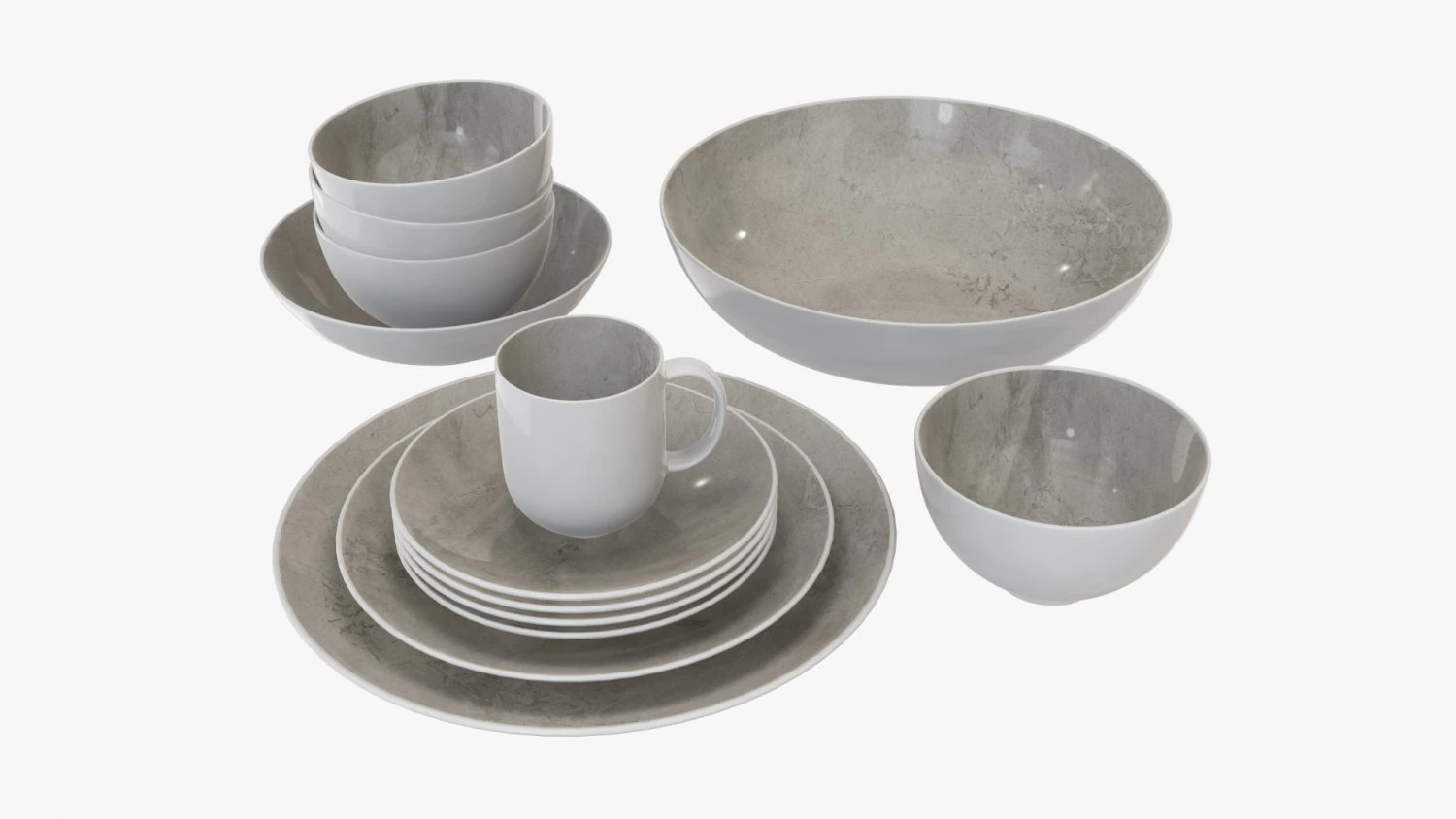 Dinnerware set 02 bowl mug dinner salad plate platter 3D Model .c4d .max .obj .3ds .fbx .stl .blend 