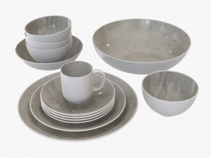 Dinnerware set 02 bowl mug dinner salad plate platter Modelo 3D