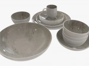 Dinnerware set 02 bowl mug dinner salad plate platter 3D Model