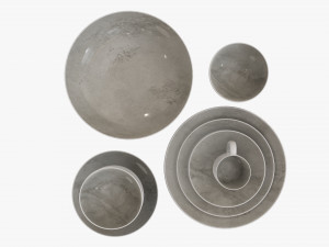Dinnerware set 02 bowl mug dinner salad plate platter 3D Model