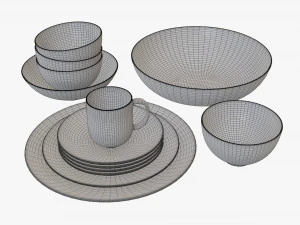 Dinnerware set 02 bowl mug dinner salad plate platter 3D Model