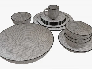 Dinnerware set 02 bowl mug dinner salad plate platter 3D Model
