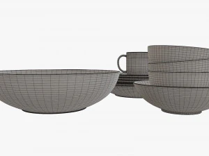 Dinnerware set 02 bowl mug dinner salad plate platter 3D Model