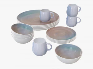 Serviesset 03 kom mok dinerbord schotel 3D Model