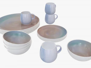Dinnerware set 03 bowl mug dinner plate platter 3D Model