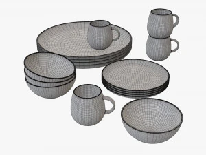Dinnerware set 03 bowl mug dinner plate platter 3D Model