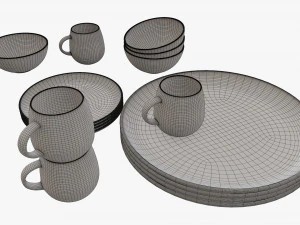 Dinnerware set 03 bowl mug dinner plate platter 3D Model