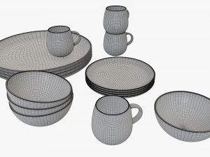 Dinnerware set 03 bowl mug dinner plate platter 3D Model