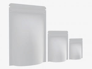 Plastic food pouch mylar bags white mockup Modelo 3D