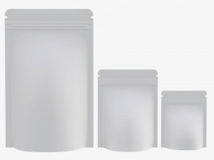 Plastic food pouch mylar bags white mockup 3D Модель