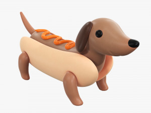 Dachshund puppy in hot dog bun 3D Model