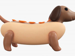 Dachshund puppy in hot dog bun 3D Model