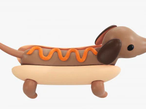 Dachshund puppy in hot dog bun 3D Model