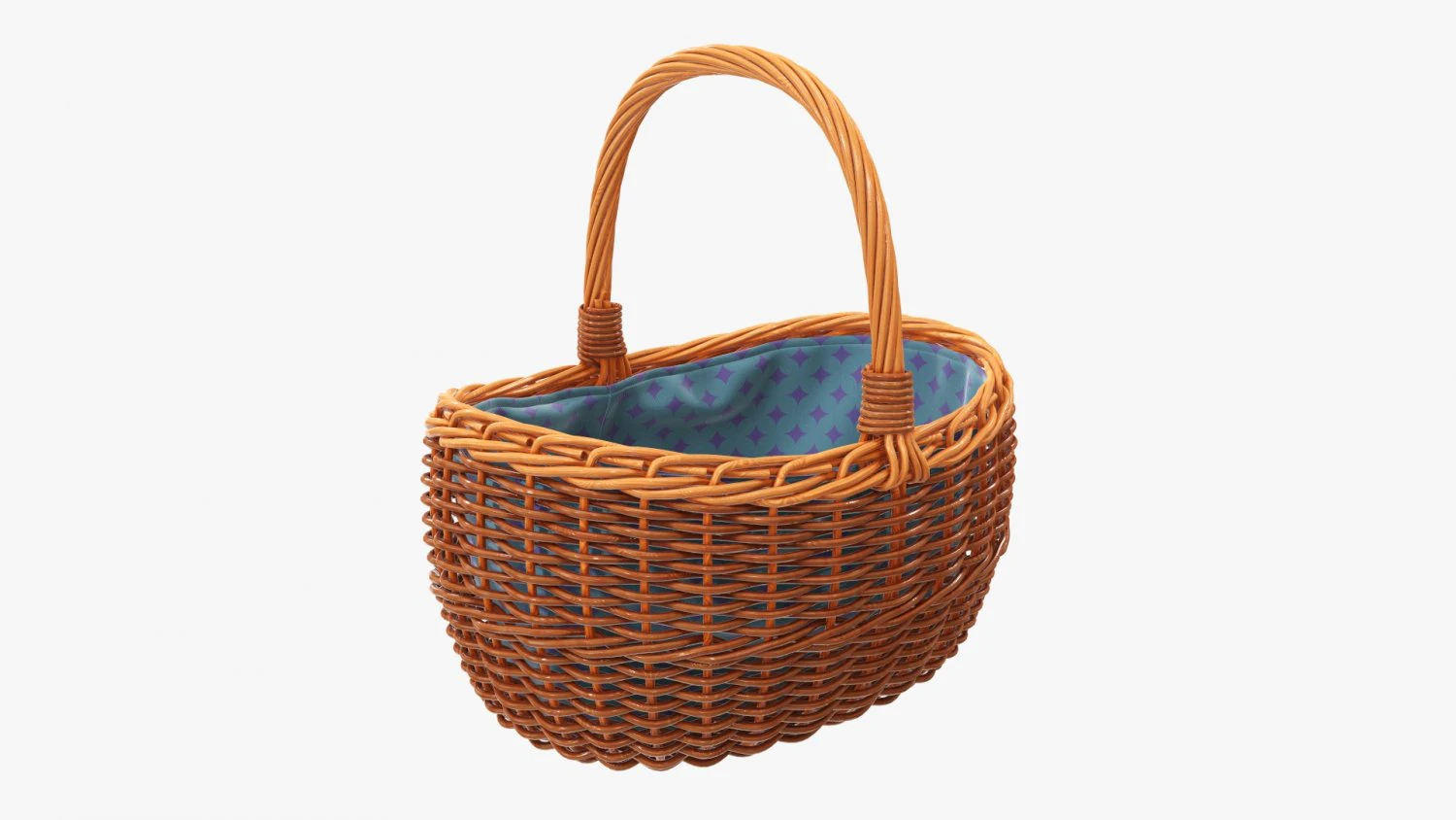 Empty oval wicker basket with handle 3D Model .c4d .max .obj .3ds .fbx .stl .blend 