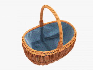 Empty oval wicker basket with handle 3D Модель