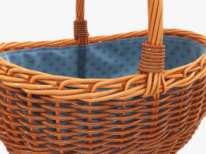 Empty oval wicker basket with handle 3D Модель