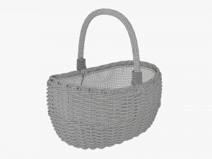 Empty oval wicker basket with handle 3D Модель