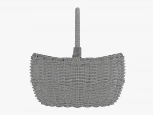 Empty oval wicker basket with handle 3D Model