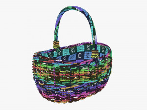 Empty oval wicker basket with handle 3D Модель