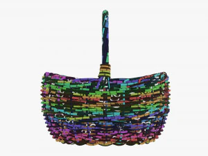 Empty oval wicker basket with handle 3D Model