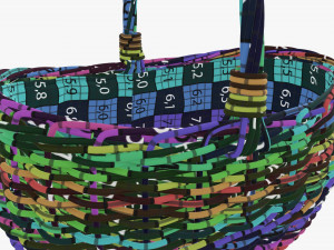 Empty oval wicker basket with handle 3D Модель