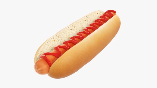 Hot dog with ketchup 3D Model .c4d .max .obj .3ds .fbx .stl .blend 