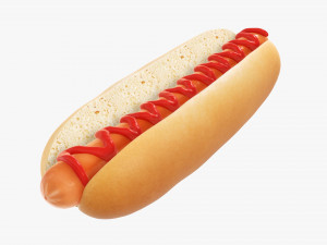 Hot dog with ketchup 3D Model