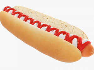 Hot dog with ketchup mayonnaise 3D Model