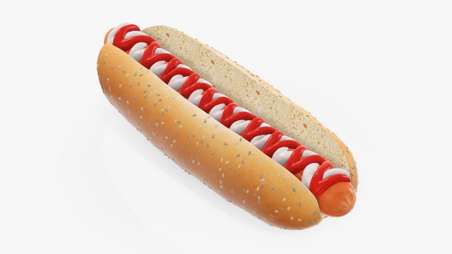 Hot dog with ketchup mayonnaise seeds Modelo 3D .c4d .max .obj .3ds .fbx .stl .blend 