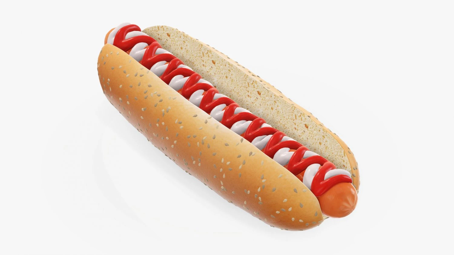 Hot dog with ketchup mayonnaise seeds 3D Model .c4d .max .obj .3ds .fbx .stl .blend
