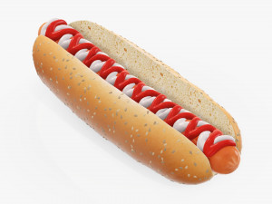 Hot dog with ketchup mayonnaise seeds 3D Model