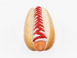 Hot dog with ketchup mayonnaise seeds Modelo 3D
